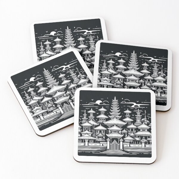 Item preview, AI Art: Traditional Bali Building in Black & White Vector Style – Cultural City Design for Travel & Architecture Lovers designed and sold by knalpot-design.