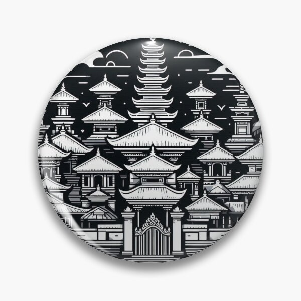 Item preview, AI Art: Traditional Bali Building in Black & White Vector Style – Cultural City Design for Travel & Architecture Lovers designed and sold by knalpot-design.