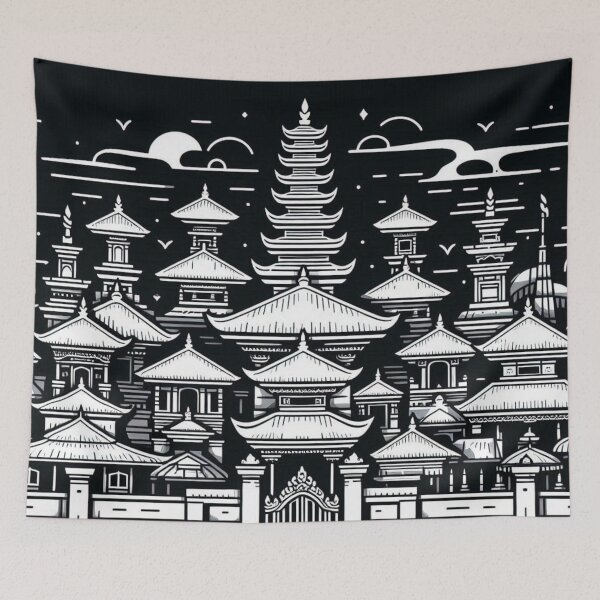 Item preview, AI Art: Traditional Bali Building in Black & White Vector Style – Cultural City Design for Travel & Architecture Lovers designed and sold by knalpot-design.