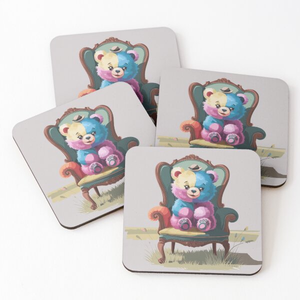 Item preview, a colorful bear with fur like cotton candy sitting on the oldest chair. designed and sold by 123ks.