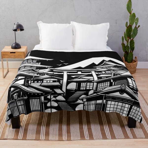 Item preview, AI Art: Traditional Kyoto Buildings in Black & White Vector Style – Elegant City Design for Travel & Culture Lovers designed and sold by knalpot-design.