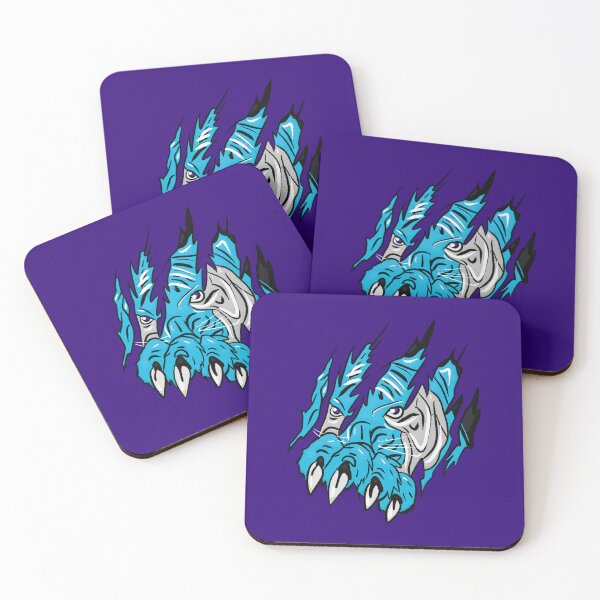 Item preview, Aggressive sky-blue tiger with claws tearing the fabric designed and sold by Joncasmiart.