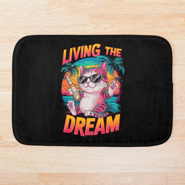 Aperçu de l'œuvre Chat de plage kawaii « Vivre le rêve » Art mignon de l'ambiance estivale créée et vendue par StickerAndLove.