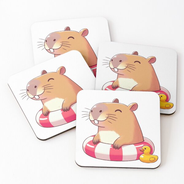 Item preview, Cute capybara with rubber duck and inflatable ring designed and sold by Underwoood.
