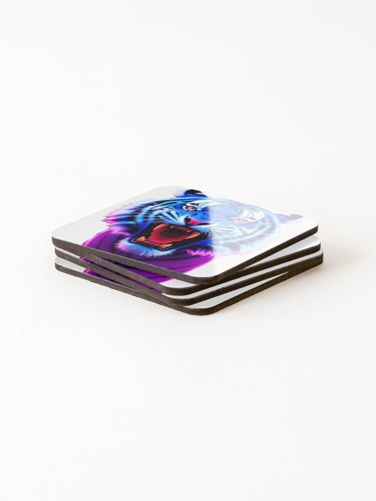 Thumbnail 4 of 5, Coasters (Set of 4), Neon tiger designed and sold by RAA-Logo-Image.