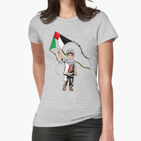 Palestinian Boy with Kite and Keffiyeh Fitted T-Shirt