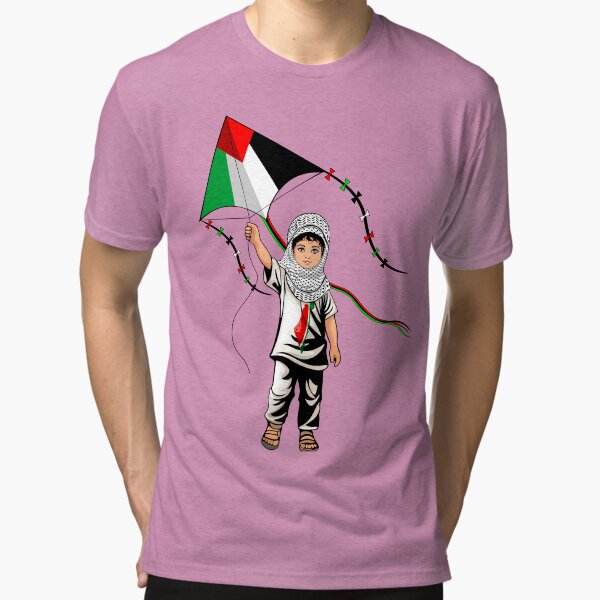 Palestinian Boy with Kite and Keffiyeh Tri-blend T-Shirt