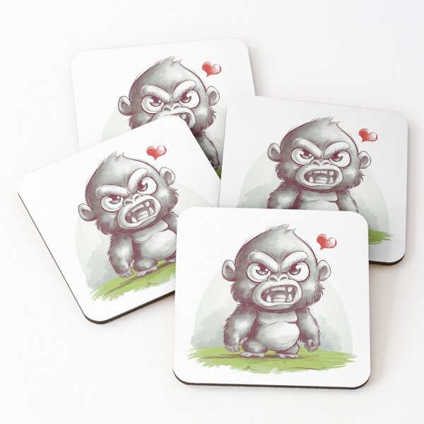 Item preview, Grumpy Little Gorilla with Heart - Kawaii Baby Gorilla Art designed and sold by FusiTink.