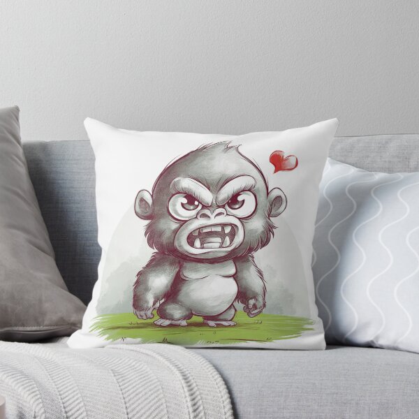 Item preview, Grumpy Little Gorilla with Heart - Kawaii Baby Gorilla Art designed and sold by FusiTink.