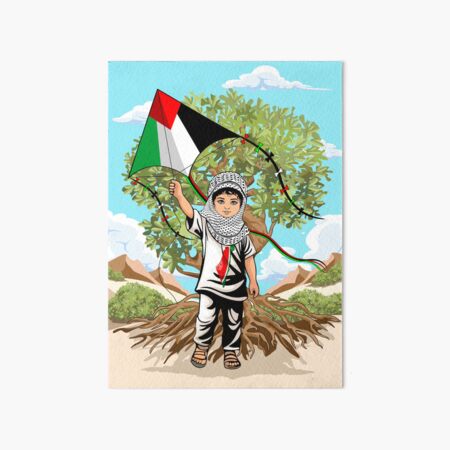 Palestinian Boy with Kite and Keffiyeh Art Board Print