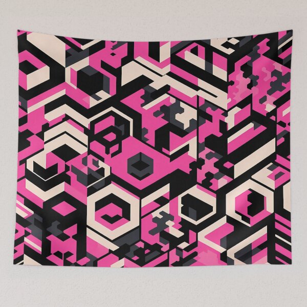 Item preview, Pink & Black Hex Camo - Edgy Geometric Pattern Design with Hexagonal Shapes designed and sold by JohnnyVillas.