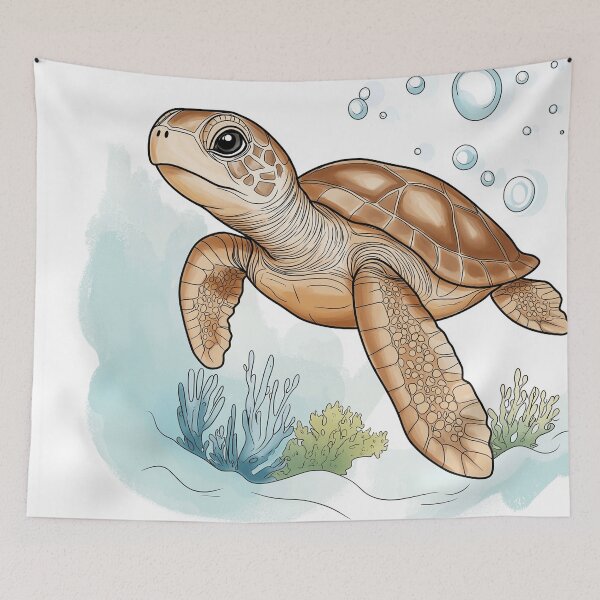 Item preview, Bathroom art Swimming turtle designed and sold by JanChryzostom.