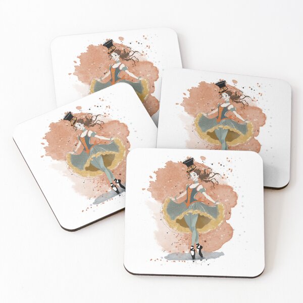 Item preview, Whimsical watercolor ballet dancer against a orange background designed and sold by SimoesArtistry.