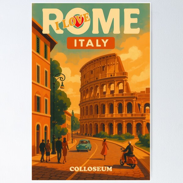 Item preview, I love ROME COLLOSEUM Vintage Poster designed and sold by Kingdom of the Fly Design.