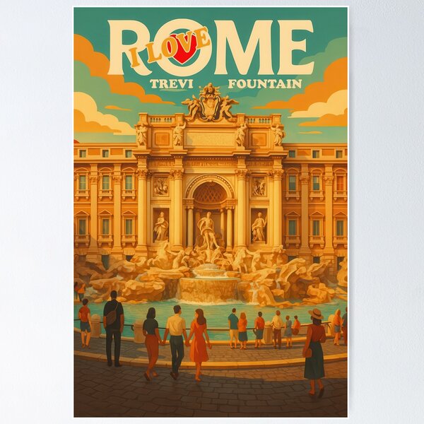 Item preview, I love ROME TREVI FOUNTAIN  Vintage Poster designed and sold by Kingdom of the Fly Design.