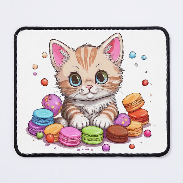 Item preview, Fluffy Cute Kitten with Candy Macarons designed and sold by Babak Art Studio.