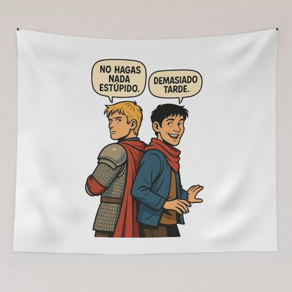 Item preview, Merlin and Arthur in medieval meme mode designed and sold by ElCineFriki.