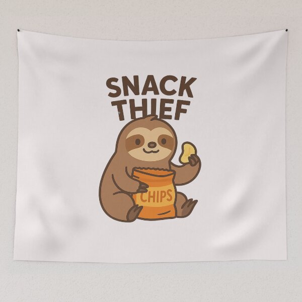 Item preview, Snack Thief – Lazy Sloth with Chips designed and sold by ALITOPRINCE.