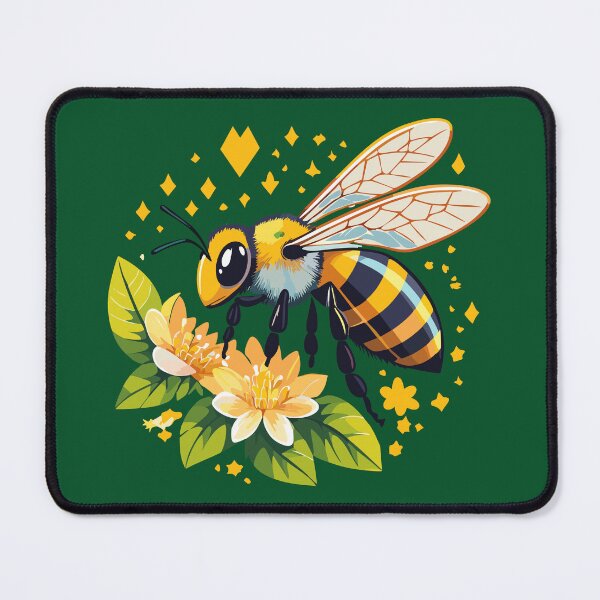 Item preview, European honey bee (Apis mellifera), Flying honey bee on flowers, The bee pollinates the flowers, Beehive working insects with yellow and black stripes designed and sold by Danler.