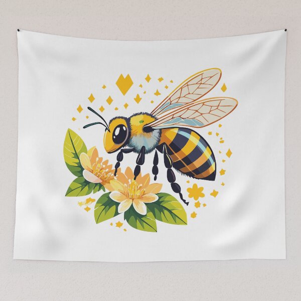 Item preview, European honey bee (Apis mellifera), Flying honey bee on flowers, The bee pollinates the flowers, Beehive working insects with yellow and black stripes designed and sold by Danler.