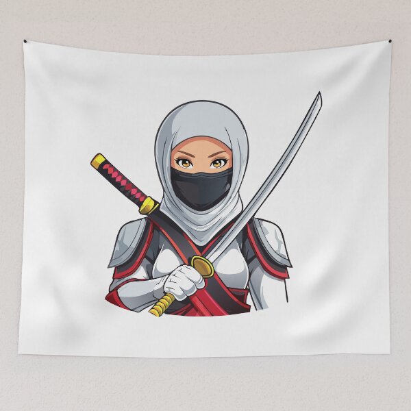Item preview, Portrait women warrior ninja - assassin - with a black mask on his face covering his face designed and sold by Danler.