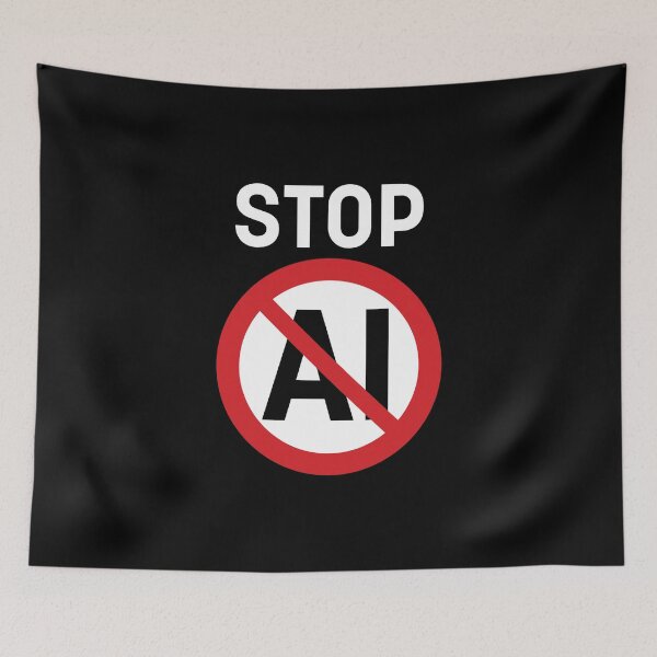 Item preview, Stop AI / Anti-AI Symbol / Ban Artificial Intelligence (On Black) designed and sold by STUDIO-72.