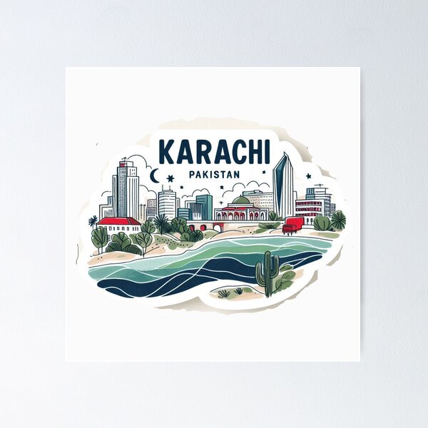 Item preview,  Karachi Pakistan Minimalist Watercolor Cityscape Sticker,   designed and sold by PaintMeWorld.
