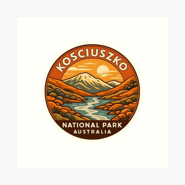 Item preview, Kosciuszko National Park – Retro Australia Travel designed and sold by LoveLabDesign.