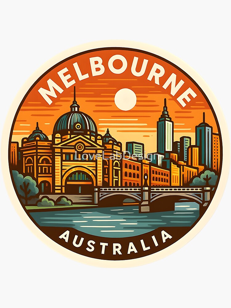 Thumbnail 3 of 3, Sticker, Melbourne Australia – Retro Travel with Flinders Street Station designed and sold by LoveLabDesign.