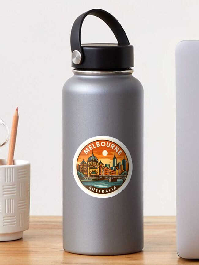 Thumbnail 1 of 3, Sticker, Melbourne Australia – Retro Travel with Flinders Street Station designed and sold by LoveLabDesign.