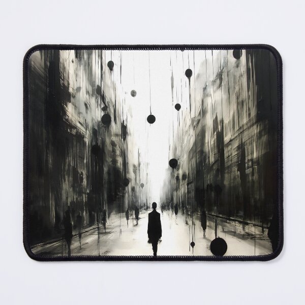 Item preview, Surreal Monochromatic Cityscape with Lone Figure Art designed and sold by Chroma Myst.