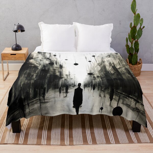 Item preview, Surreal Monochromatic Cityscape with Lone Figure Art designed and sold by Chroma Myst.