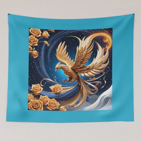 Item preview, Fierce Bird And Light Gold Roses With Blue Solar Winds designed and sold by Melantari Vizuns.