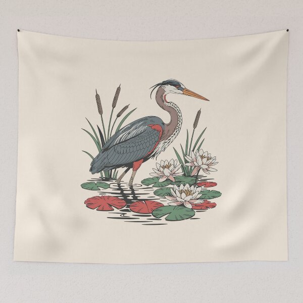 Item preview, Graceful Heron Among Water Lilies and Cattails designed and sold by BirdsnStuff.