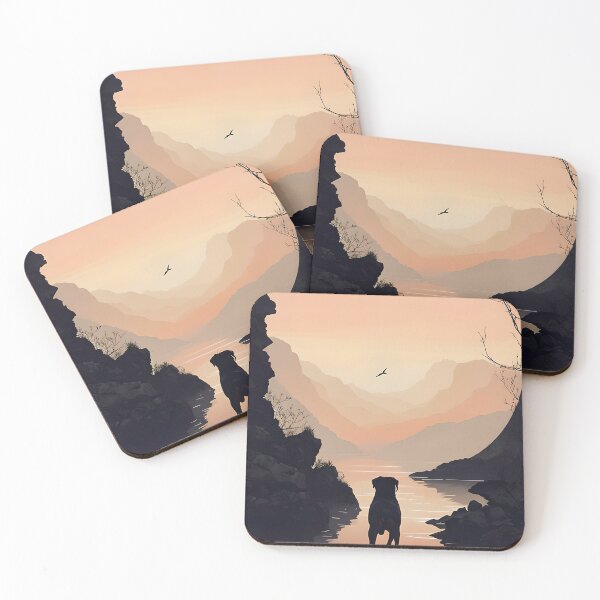 Item preview, Silueta de rottweiler contra un sereno paisaje al atardecer y el agua designed and sold by MountAshDesigns.