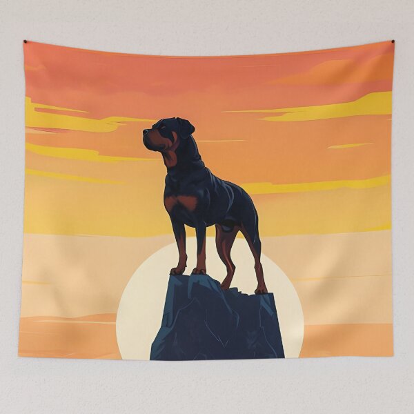 Item preview, Rottweiler Silhouetted Against Vibrant Sunset Sky designed and sold by MountAshDesigns.