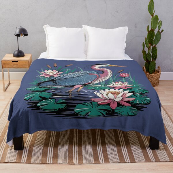 Item preview, Heron in Bold Water Lily Wetlands designed and sold by BirdsnStuff.