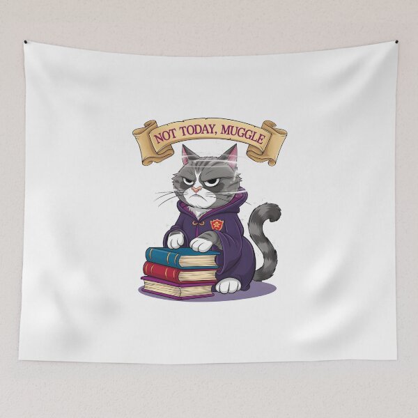 Item preview, Grumpy Wizard Cat "Not Today Muggle" Funny Magical T-Shirt Design designed and sold by Glow Wind ⭐⭐⭐⭐⭐.