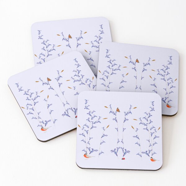 Item preview, Lobelia Flowers with Red Robins designed and sold by Madeline Binder Art & Design.