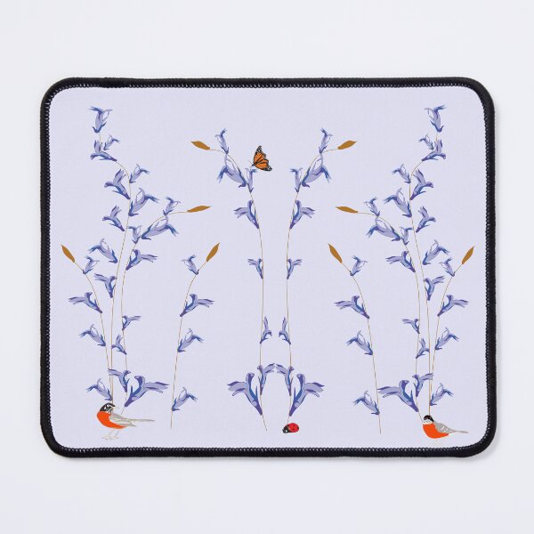 Item preview, Lobelia Flowers with Red Robins designed and sold by Madeline Binder Art & Design.