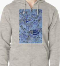 Blue Doodle Pattern Zipped Hoodie