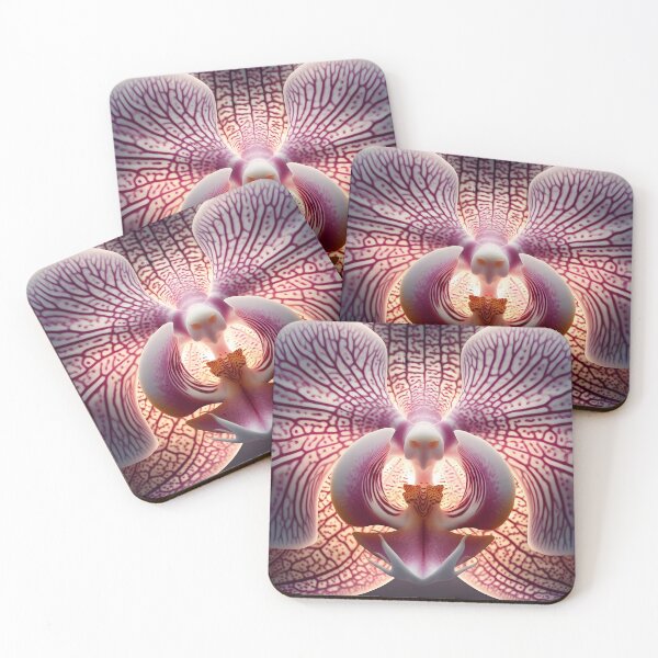 Item preview, Close-up of a detailed pink and white orchid blossom with intricate veining patterns designed and sold by homydesign.