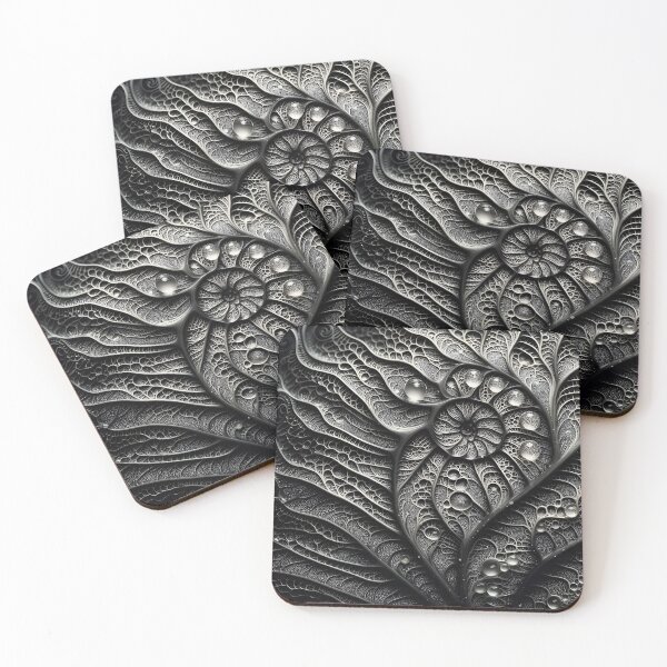 Item preview, Intricate black and white abstract pattern resembling a leaf vein structure with water droplets designed and sold by homydesign.