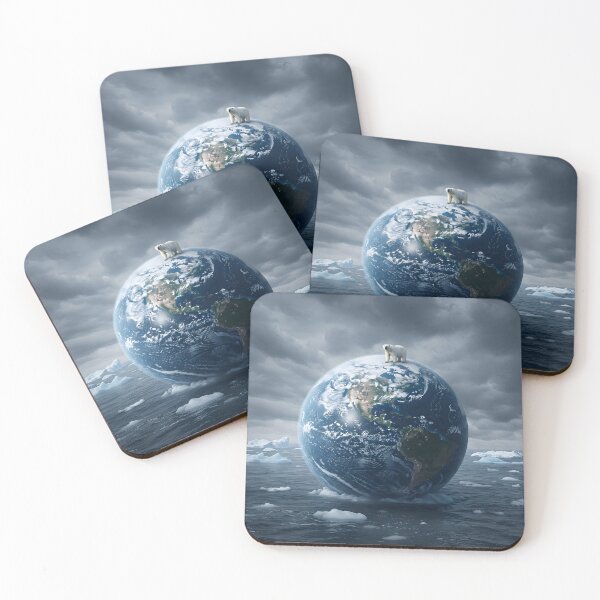 Item preview, A lone polar bear stands atop planet Earth, surrounded by melting ice in a stormy sea under a dramatic sky designed and sold by homydesign.