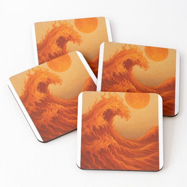 Item preview, Fiery Ocean Wave Art – Surreal Sun and Flame Sea Illustration | Red & Orange Energy Print designed and sold by Pop-clothes.