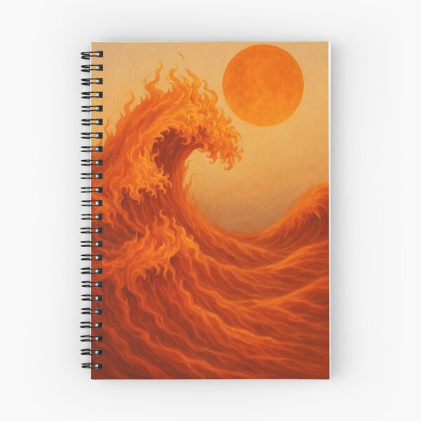 Item preview, Fiery Ocean Wave Art – Surreal Sun and Flame Sea Illustration | Red & Orange Energy Print designed and sold by Pop-clothes.