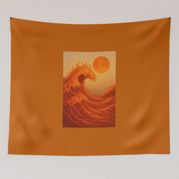 Item preview, Fiery Ocean Wave Art – Surreal Sun and Flame Sea Illustration | Red & Orange Energy Print designed and sold by Pop-clothes.