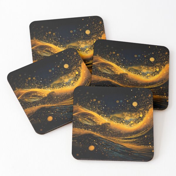 Item preview, A dynamic swirl of golden liquid and sparkling particles against a dark backdrop, with bokeh lights adding a touch of magic designed and sold by homydesign.