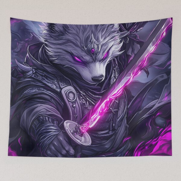 Item preview, Animal Samurai Wolf Ninja Purple Flame Eyes Sword Warrior Dark Mystic Aura designed and sold by odcpappels.