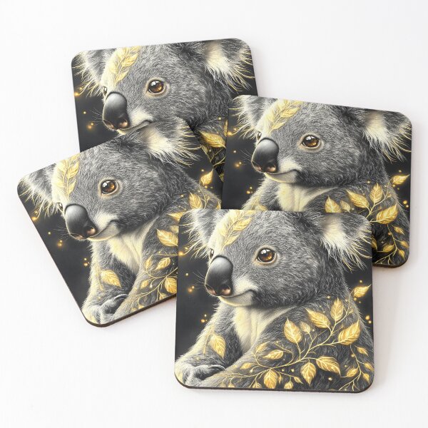 Item preview, Portrait Animal Gentle Koala Radiating Golden Vines Amid Enchanted Glow designed and sold by rivettlihuiq.